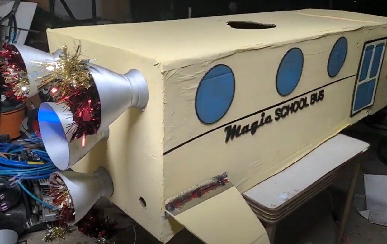 Magic School Bus rocket with tinsel-lined nozzles